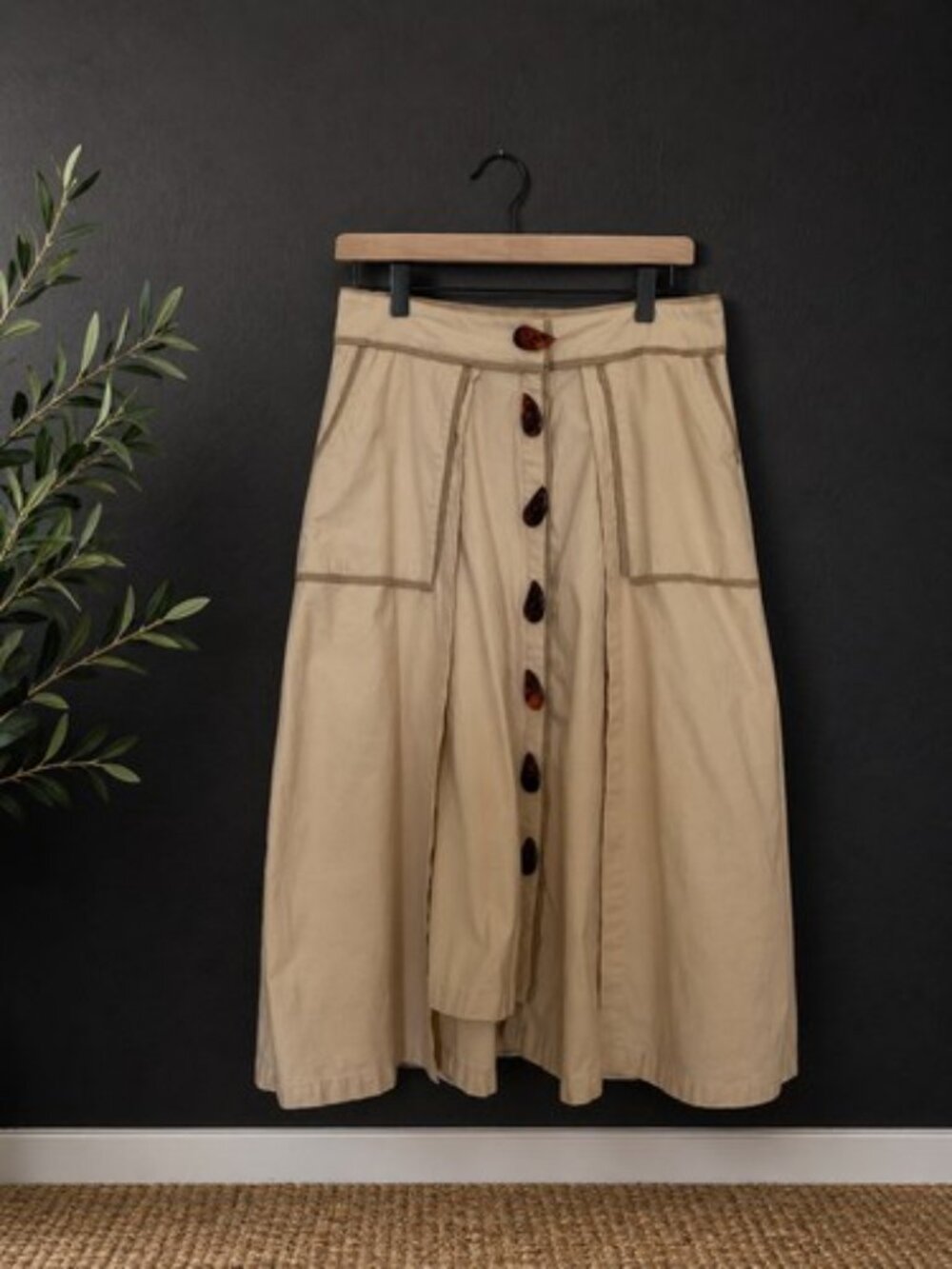 Norah Jour Et Nuit Midi Skirt Womens M Tan Button Front Cotton Boho A-Line